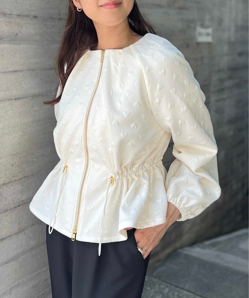 PICCIN PERLA(ピッチンペルラ)の「【セットアップ可能】ふくれ織りドロストブルゾン(ブルゾン・レディース・ブラック/オフホワイト・M)」の8枚目の写真