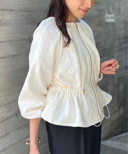PICCIN PERLA(ピッチンペルラ)の「【セットアップ可能】ふくれ織りドロストブルゾン(ブルゾン・レディース・ブラック/オフホワイト・M)」の10枚目の写真