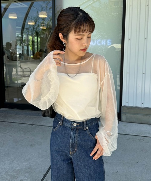 DISCOAT（ディスコート）の「【新色追加！】チュールレイヤードプルオーバー（Tシャツ/カットソー・レディース・ブラック/ピンクベージュ/アイボリー/グレー・FREE）」の17枚目の写真