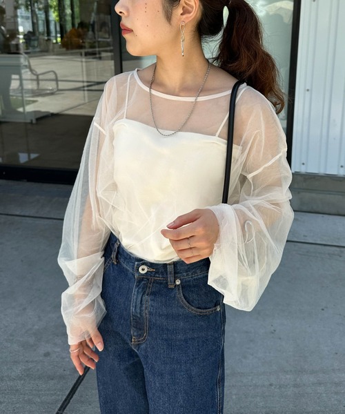 DISCOAT（ディスコート）の「【新色追加！】チュールレイヤードプルオーバー（Tシャツ/カットソー・レディース・ブラック/ピンクベージュ/アイボリー/グレー・FREE）」の18枚目の写真