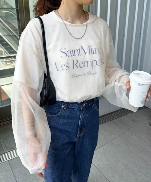 DISCOAT（ディスコート）の「【新色追加！】チュールレイヤードプルオーバー（Tシャツ/カットソー・レディース・ブラック/ピンクベージュ/アイボリー/グレー・FREE）」の9枚目の写真