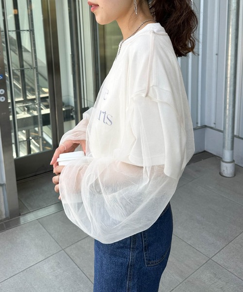 DISCOAT（ディスコート）の「【新色追加！】チュールレイヤードプルオーバー（Tシャツ/カットソー・レディース・ブラック/ピンクベージュ/アイボリー/グレー・FREE）」の10枚目の写真