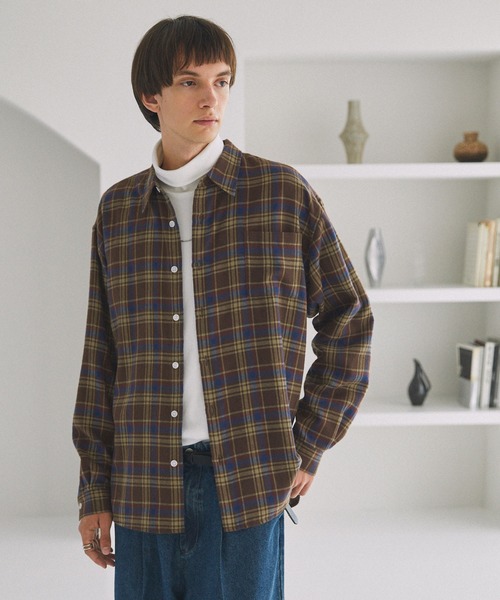 EMMA CLOTHES(エマクローズ)の「ルーズオーバーチェックL/Sネルシャツ EMMA CLOTHES(シャツ/ブラウス・メンズ・ブルー/ブラック/ブラウン/ライトカーキ・M/L)」の21枚目の写真