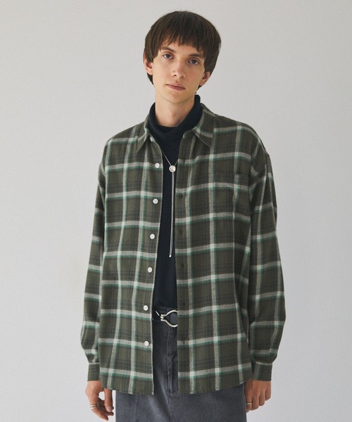 EMMA CLOTHES(エマクローズ)の「ルーズオーバーチェックL/Sネルシャツ EMMA CLOTHES(シャツ/ブラウス・メンズ・ブルー/ブラック/ブラウン/ライトカーキ・M/L)」の7枚目の写真