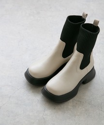 厚底 ショートソックスブーツ