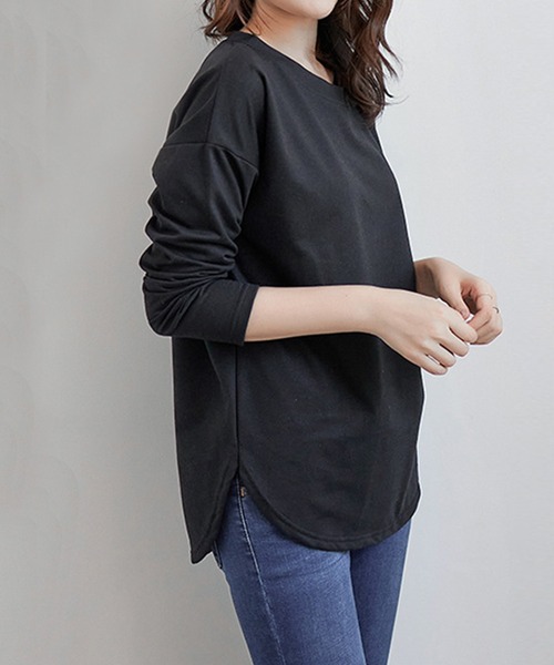 aimoha(アイモハ)の「ゆったりシルエット シンプルロングTシャツ(Tシャツ/カットソー・レディース・ホワイト/ブラック/ベージュ・MEDIUM/X-LARGE/LARGE)」の8枚目の写真