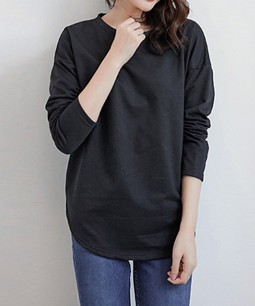 aimoha(アイモハ)の「ゆったりシルエット シンプルロングTシャツ(Tシャツ/カットソー・レディース・ホワイト/ブラック/ベージュ・MEDIUM/X-LARGE/LARGE)」の5枚目の写真