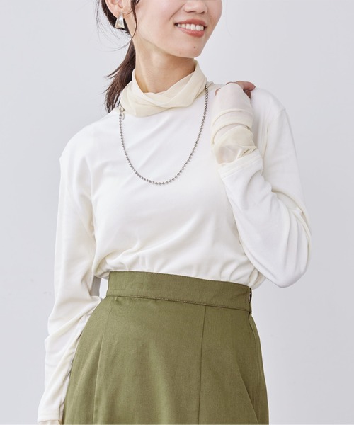 Chez toi（シェトワ）の「ベロア×シアータートルネック（Tシャツ/カットソー・レディース・オレンジ/ブラック/オフホワイト・FREE）」の5枚目の写真