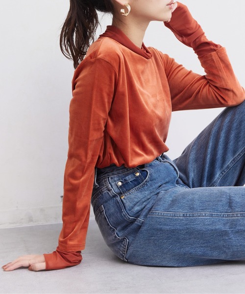 Chez toi（シェトワ）の「ベロア×シアータートルネック（Tシャツ/カットソー・レディース・オレンジ/ブラック/オフホワイト・FREE）」の14枚目の写真