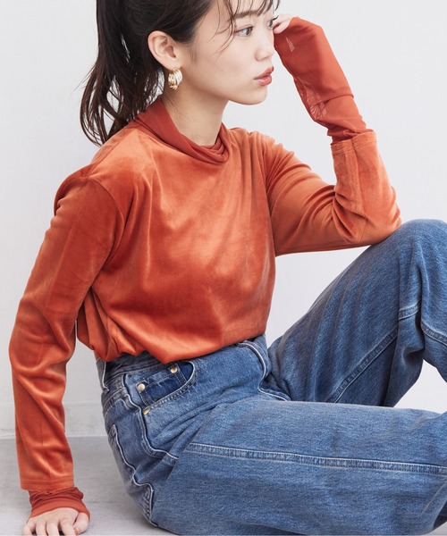 Chez toi（シェトワ）の「ベロア×シアータートルネック（Tシャツ/カットソー・レディース・オレンジ/ブラック/オフホワイト・FREE）」の16枚目の写真
