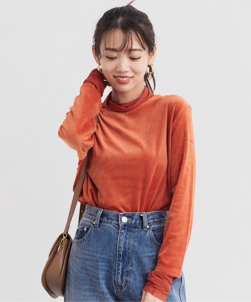 Chez toi（シェトワ）の「ベロア×シアータートルネック（Tシャツ/カットソー・レディース・オレンジ/ブラック/オフホワイト・FREE）」の18枚目の写真