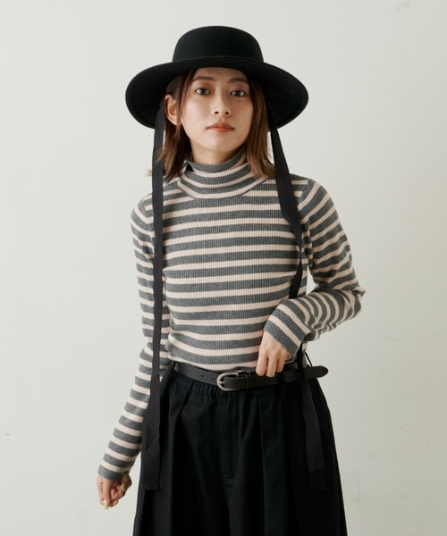 Libra Cue(リブラ キュー)の「ボーダーリブタートルネックプルオーバー(ニット/セーター・レディース・ブラック/グレー・FREE)」の18枚目の写真