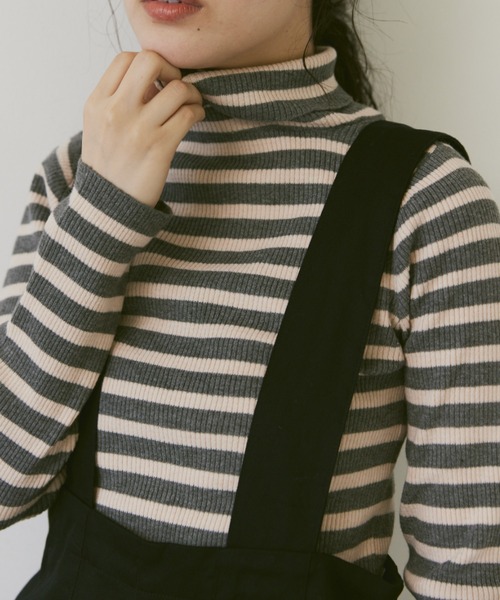 Libra Cue(リブラ キュー)の「ボーダーリブタートルネックプルオーバー(ニット/セーター・レディース・ブラック/グレー・FREE)」の16枚目の写真
