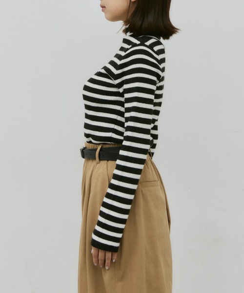 Libra Cue(リブラ キュー)の「ボーダーリブタートルネックプルオーバー(ニット/セーター・レディース・ブラック/グレー・FREE)」の22枚目の写真