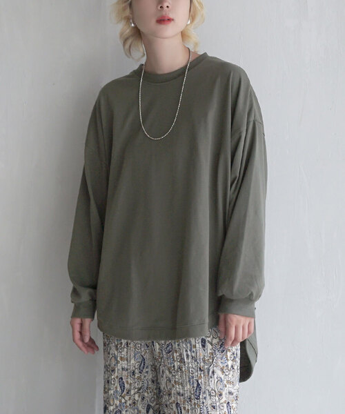 e-zakkamania stores（イーザッカマニアストアーズ）の「天笠カットソー バックヘンリープルオーバー（Tシャツ/カットソー・レディース・グレイッシュブルー/アイボリー/ブラック×ホワイト/ブラック/ホワイト×ネイビー/ライトグリーン/チャコール/ネイビー×ホワイト/オフホワイト/ホワイト×ブラック/カーキ/ホワイト系その他/イエロー/アッシュグレー・M）」の10枚目の写真