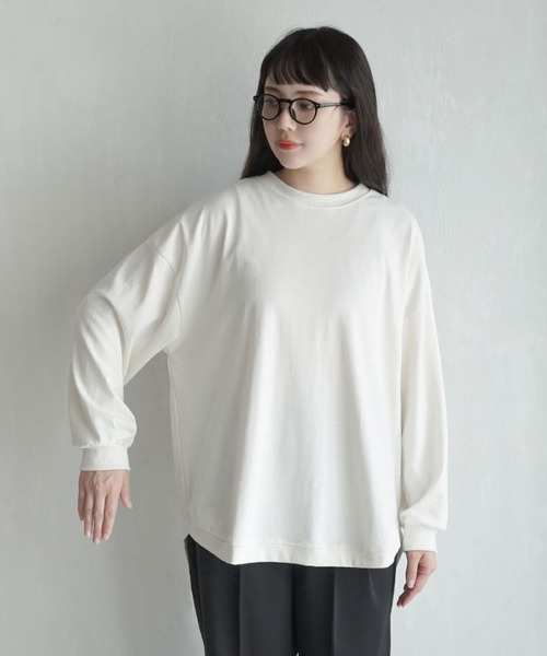 e-zakkamania stores（イーザッカマニアストアーズ）の「天笠カットソー バックヘンリープルオーバー（Tシャツ/カットソー・レディース・グレイッシュブルー/アイボリー/ブラック×ホワイト/ブラック/ホワイト×ネイビー/ライトグリーン/チャコール/ネイビー×ホワイト/オフホワイト/ホワイト×ブラック/カーキ/ホワイト系その他/イエロー/アッシュグレー・M）」の19枚目の写真