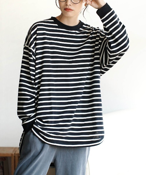 e-zakkamania stores（イーザッカマニアストアーズ）の「天笠カットソー バックヘンリープルオーバー（Tシャツ/カットソー・レディース・グレイッシュブルー/アイボリー/ブラック×ホワイト/ブラック/ホワイト×ネイビー/ライトグリーン/チャコール/ネイビー×ホワイト/オフホワイト/ホワイト×ブラック/カーキ/ホワイト系その他/イエロー/アッシュグレー・M）」の7枚目の写真