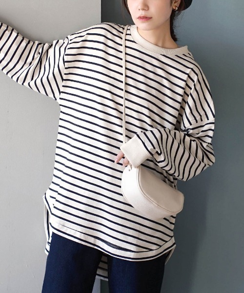 e-zakkamania stores（イーザッカマニアストアーズ）の「天笠カットソー バックヘンリープルオーバー（Tシャツ/カットソー・レディース・グレイッシュブルー/アイボリー/ブラック×ホワイト/ブラック/ホワイト×ネイビー/ライトグリーン/チャコール/ネイビー×ホワイト/オフホワイト/ホワイト×ブラック/カーキ/ホワイト系その他/イエロー/アッシュグレー・M）」の13枚目の写真