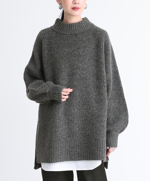 osharewalker（オシャレウォーカー）の「【廃盤】『畦編みハイネックニット』（ニット/セーター・レディース・ベージュ/ピンクベージュ/チャコール・FREE）」の2枚目の写真