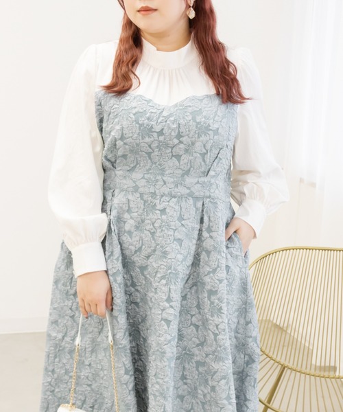 CLETTE(クレット)の「マトラッセ花柄ドッキングワンピース(ワンピース・レディース・グレイッシュベージュ/ブルー・LL/3L/4L)」の14枚目の写真