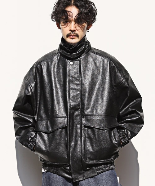 LUXSTYLE(ラグスタイル)の「エコレザーA-2ブルゾン(ブルゾン・メンズ・ブラック・M/L)」の15枚目の写真