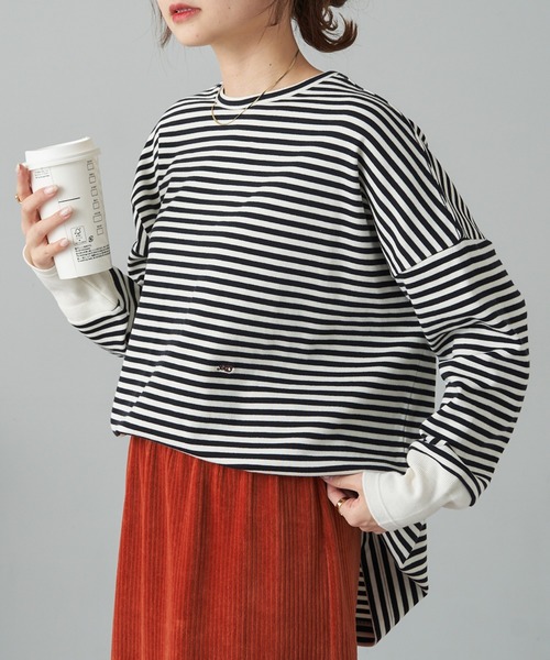 PUAL CE CIN（ピュアルセシン）の「ワンポイントモノグラム刺繍スムース起毛プルオーバー（Tシャツ/カットソー・レディース・ブラック/ブラック系その他/オフホワイト・FREE）」の3枚目の写真