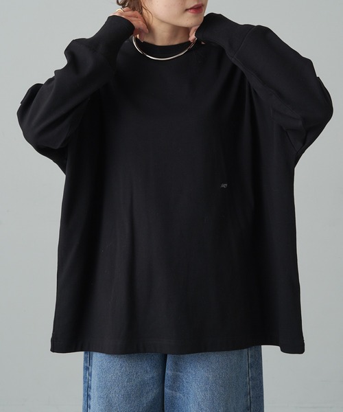 PUAL CE CIN（ピュアルセシン）の「ワンポイントモノグラム刺繍スムース起毛プルオーバー（Tシャツ/カットソー・レディース・ブラック/ブラック系その他/オフホワイト・FREE）」の7枚目の写真