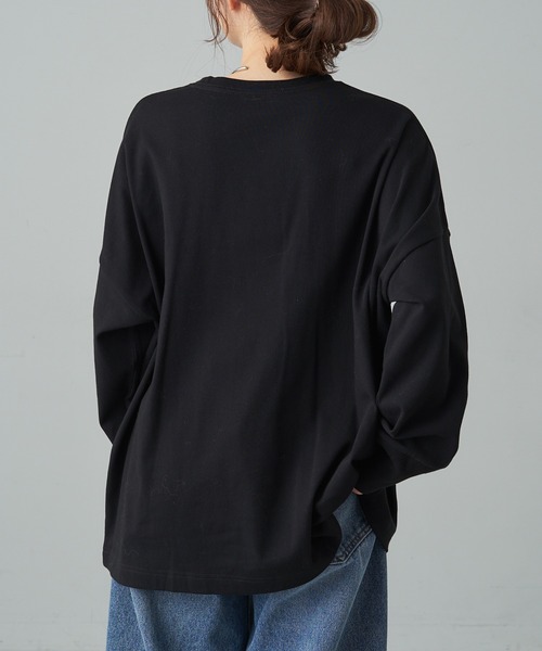 PUAL CE CIN（ピュアルセシン）の「ワンポイントモノグラム刺繍スムース起毛プルオーバー（Tシャツ/カットソー・レディース・ブラック/ブラック系その他/オフホワイト・FREE）」の9枚目の写真