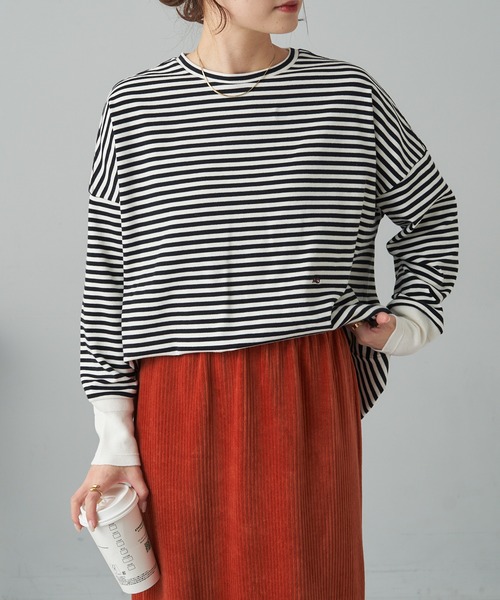 PUAL CE CIN（ピュアルセシン）の「ワンポイントモノグラム刺繍スムース起毛プルオーバー（Tシャツ/カットソー・レディース・ブラック/ブラック系その他/オフホワイト・FREE）」の12枚目の写真