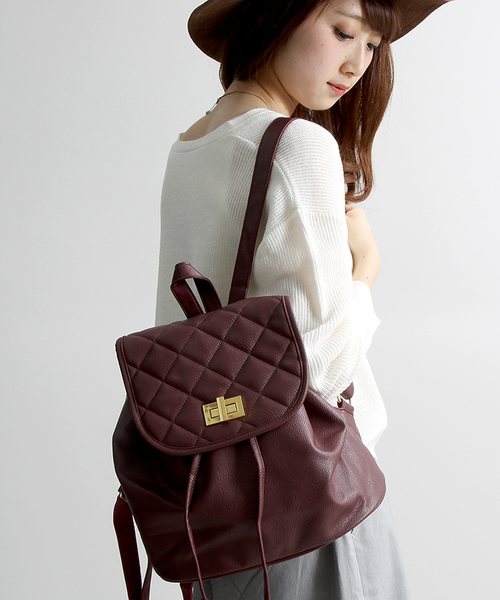 WEGO（ウィゴー）の「WEGO/キルティングリュック（バックパック/リュック・レディース・ブラック/その他1/ワイン/ネイビー/ホワイト・FREE）」の4枚目の写真