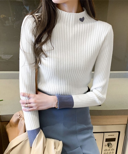 Miniministore(ミニミニストア)の「ニットトップス プチハイネック 配色(ニット/セーター・レディース・ホワイト/ベージュ/ブルー/ブラック・FREE)」の5枚目の写真