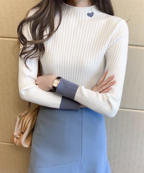 Miniministore(ミニミニストア)の「ニットトップス プチハイネック 配色(ニット/セーター・レディース・ホワイト/ベージュ/ブルー/ブラック・FREE)」の6枚目の写真