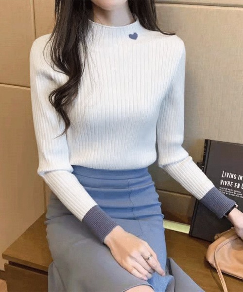 Miniministore(ミニミニストア)の「ニットトップス プチハイネック 配色(ニット/セーター・レディース・ホワイト/ベージュ/ブルー/ブラック・FREE)」の7枚目の写真