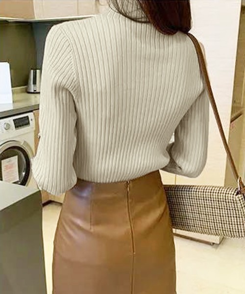 Miniministore(ミニミニストア)の「ニットトップス プチハイネック 配色(ニット/セーター・レディース・ホワイト/ベージュ/ブルー/ブラック・FREE)」の19枚目の写真