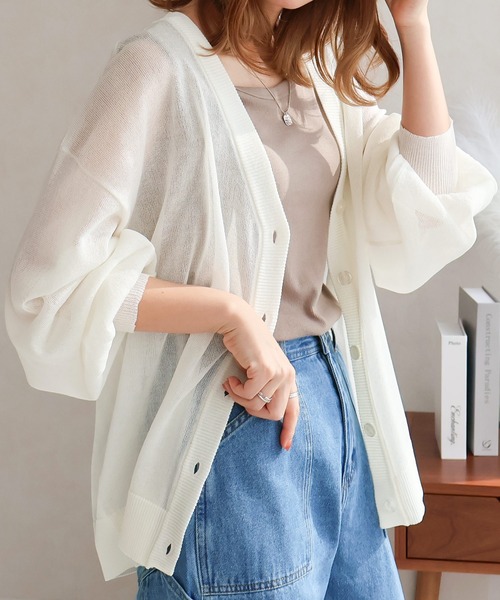 Social GIRL（ソーシャルガール）の「Vネックロングカーデ（カーディガン/ボレロ・レディース・ブラック/オフホワイト/ブルー・M）」の2枚目の写真