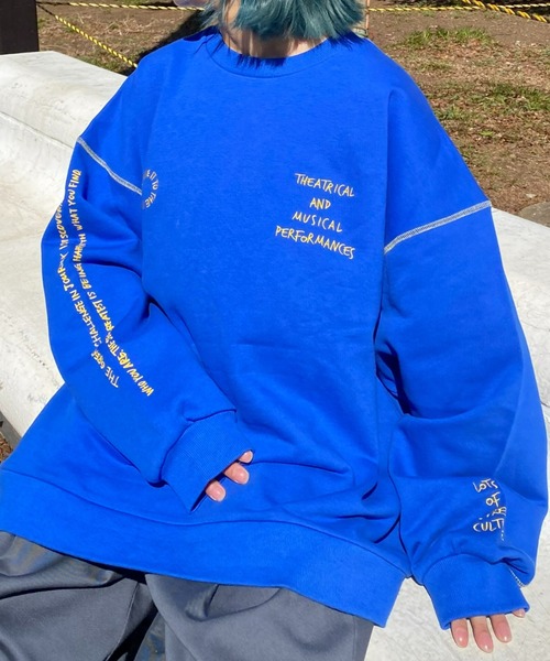 SOUNDSGOOOOD（サウンズグッド）の「【SOUNDS GOOOOD / サウンズグッド】ランダム刺繍裏毛プリントスウェット（スウェット・メンズ・ブルー/ライトグレー/オレンジ/ブラック・ONE SIZE）」の4枚目の写真