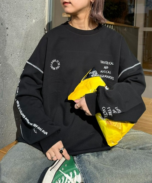 SOUNDSGOOOOD（サウンズグッド）の「【SOUNDS GOOOOD / サウンズグッド】ランダム刺繍裏毛プリントスウェット（スウェット・メンズ・ブルー/ライトグレー/オレンジ/ブラック・ONE SIZE）」の2枚目の写真