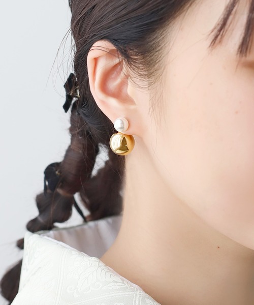 パール×メタルスフィアバックキャッチピアス（ピアス（両耳用