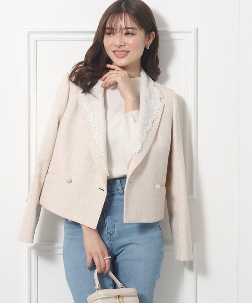 couture brooch（クチュールブローチ）の「◆レース衿付きアソート ショートジャケット（テーラードジャケット・レディース・アイボリー系3/ブラウン系その他/ブラウン系その他7/アイボリー系5・38/42）」の4枚目の写真
