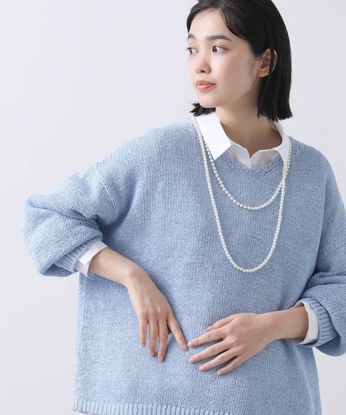 【新品】Gready Brilli ant L i混テープヤーン Vネックニット Gready Brilliant（グレディブリリアン）の「Li混テープヤーン