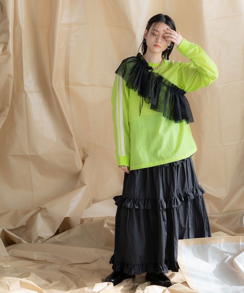 bohmal(ボマール)の「スリーブラインナイロンロンT(Tシャツ/カットソー・レディース・ブラック/ライム/ホワイト・FREE)」の6枚目の写真