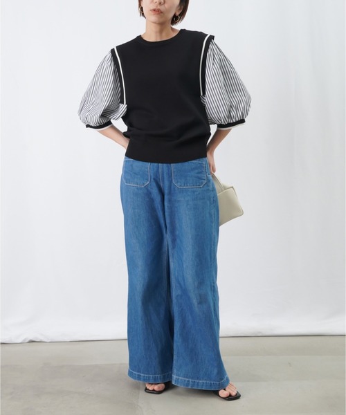 ニット セーター LC/LLL ドッキングカーディガン/ストライプ切替カーディガン レディース LADY LUCK LUCA ニット セーター LC/LLL ドッキングカーディガン