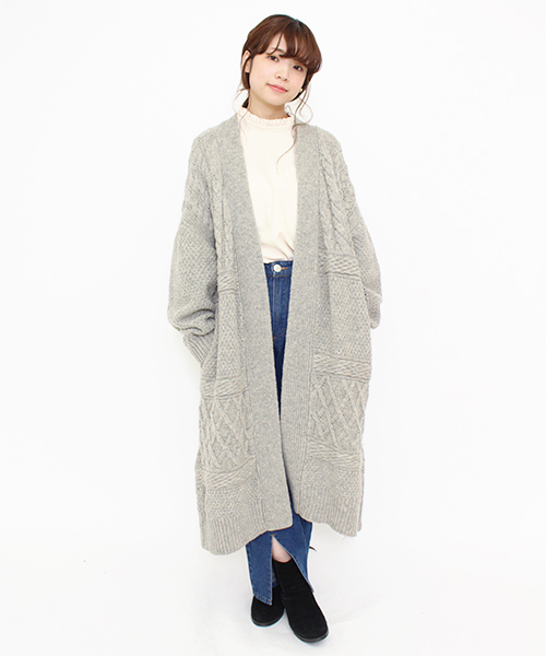 Kastane（カスタネ）の「切り替えざっくりニットガウン（その他アウター・レディース・アイボリー/グレー/ライトグレー・FREE）」の3枚目の写真
