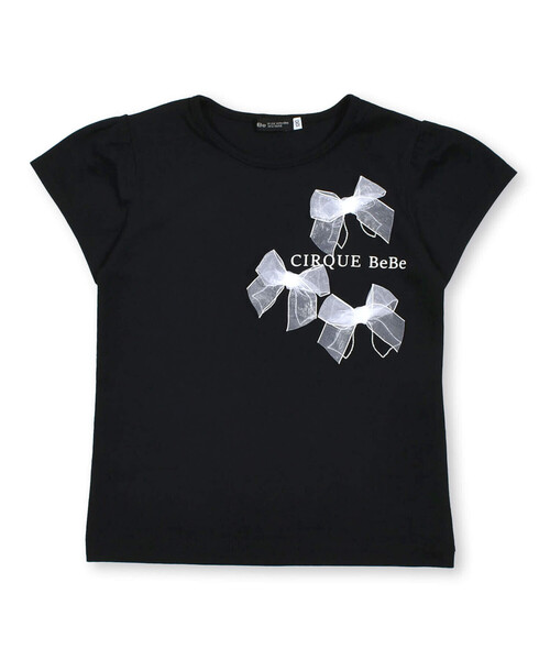 BeBe(ベベ)の「オーガンジーリボンモノトーンTシャツ(90~150cm)(Tシャツ/カットソー・キッズ・ブラック/ホワイト・90cm/110cm/100cm/120cm/130cm/140cm/150cm)」の6枚目の写真