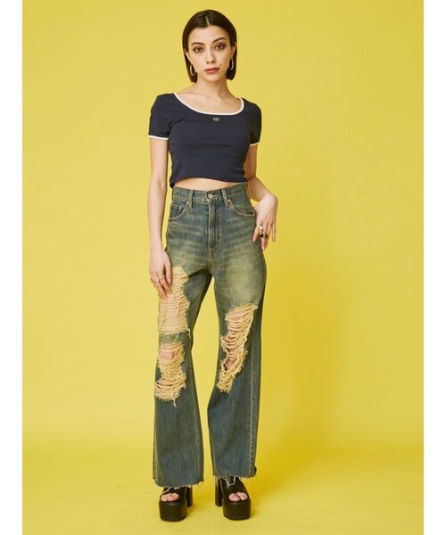 EVRIS（エヴリス）の「ラインストーンリンガーショートTシャツ（Tシャツ/カットソー・レディース・ピンク/ネイビー/ホワイト/ブラック・FREE）」の8枚目の写真