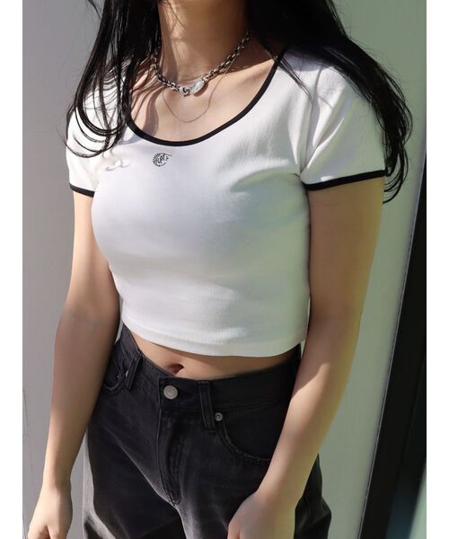 EVRIS（エヴリス）の「ラインストーンリンガーショートTシャツ（Tシャツ/カットソー・レディース・ピンク/ネイビー/ホワイト/ブラック・FREE）」の13枚目の写真