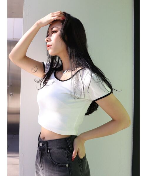 EVRIS（エヴリス）の「ラインストーンリンガーショートTシャツ（Tシャツ/カットソー・レディース・ピンク/ネイビー/ホワイト/ブラック・FREE）」の18枚目の写真