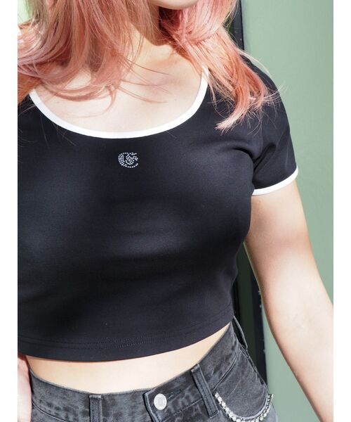 EVRIS（エヴリス）の「ラインストーンリンガーショートTシャツ（Tシャツ/カットソー・レディース・ピンク/ネイビー/ホワイト/ブラック・FREE）」の22枚目の写真