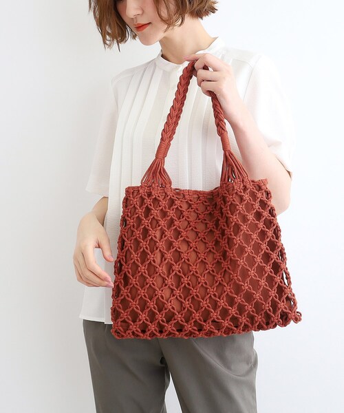 grove（グローブ）の「◆マクラメスクエアトート（トートバッグ・レディース・アイボリー/グレー/ブラック/ダークグレー/レンガ・00）」の5枚目の写真