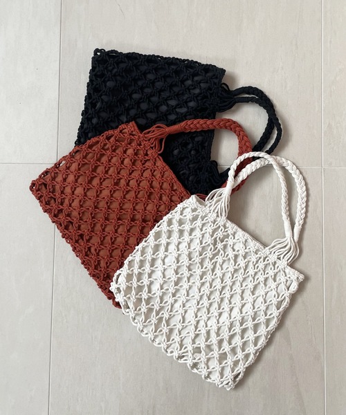 grove（グローブ）の「◆マクラメスクエアトート（トートバッグ・レディース・アイボリー/グレー/ブラック/ダークグレー/レンガ・00）」の6枚目の写真